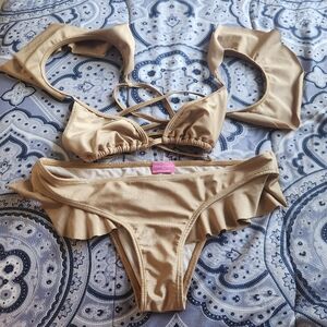 Verdelimon swimwear gold ruffle bikini size m